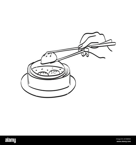 Hand Holding Chopstick Reaching Out For Dim Sum Illustration Vector