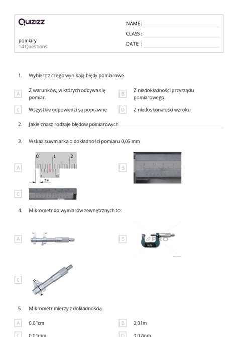 Ponad Pomiar Arkuszy Roboczych Dla Klasa W Quizizz Darmowe I Do