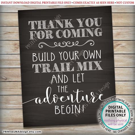 Trail Mix Sign Thank You For Coming Build Your Own Trail Mix Etsy