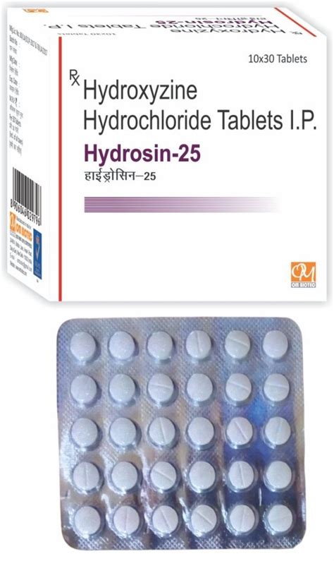 Hydrosin Hydroxyzine 25 Mg Tablet For Hospital Treatment Allergy At