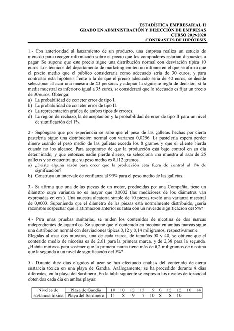 Relación 5 Contrastes De Hipótesis EstadÍstica Empresarial Ii Grado