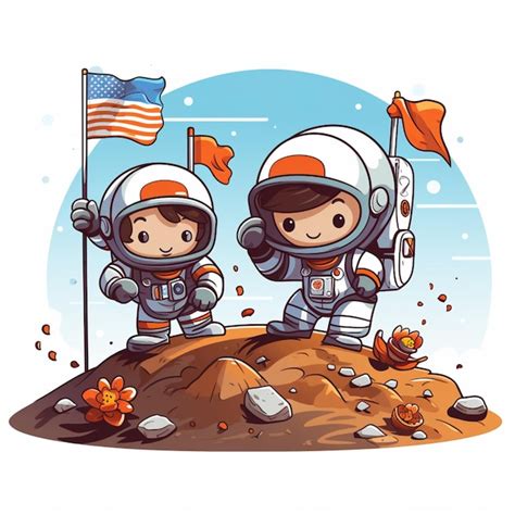 Ilustração de desenho animado de dois astronautas em um planeta uma