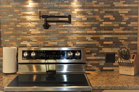 Rustic Metallic Stacked Stone Backsplash - French Creek Designs Kitchen ...