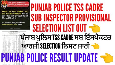 Punjab Police Tss Cadre Sub Inspector Provisional Selection List Out