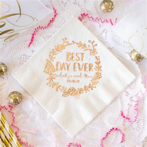 Best Day Ever Napkins Wedding Napkins Rose Gold Foil Napkins Etsy