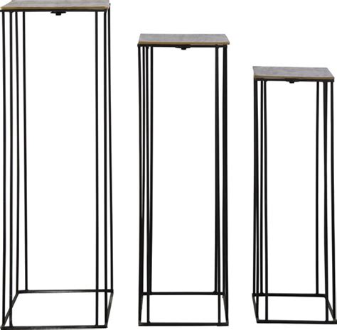 J Line Bijzettafel Hoog Aluminium Goud Zwart Set Van 3 Bol