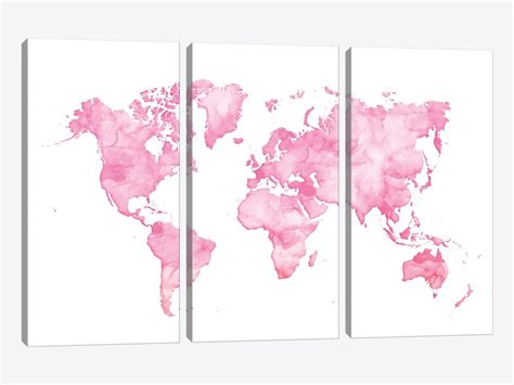 Pink Watercolor World Map Canvas Print by blursbyai | iCanvas