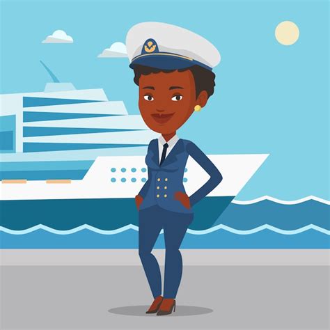 Premium Vector Smiling Ship Captain In Uniform At The Port