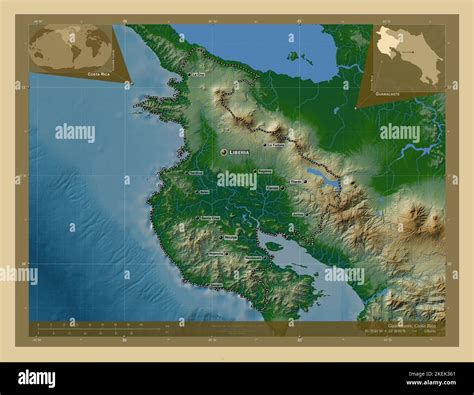 Guanacaste Provincia De Costa Rica Mapa De Altura En Color Con Lagos