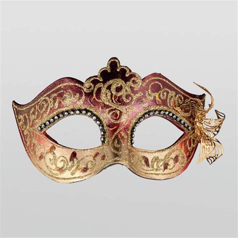 Colombina Mask Red Color Papier Mache Flower Metal Strass