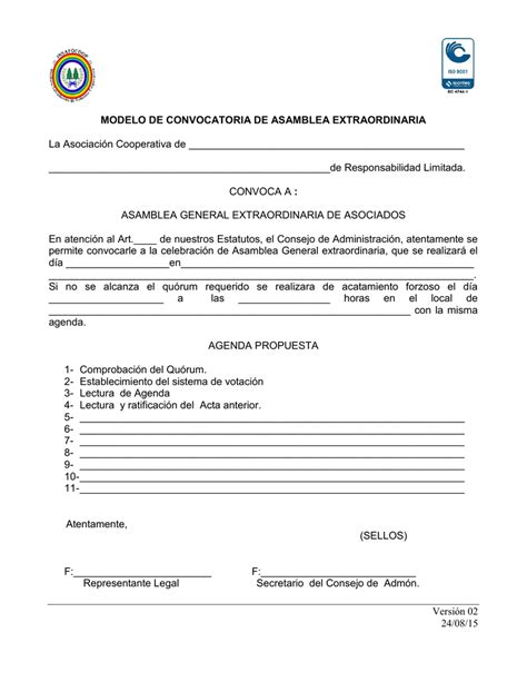 Modelo De Convocatoria De Asambleas