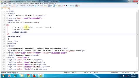 Javascript Tutorial Select List Validation Check If Any Option