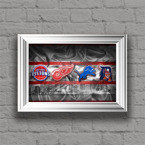 Detroit Sports Teams Poster, Lions, Tigers, Pistons, Red Wings Poster ...