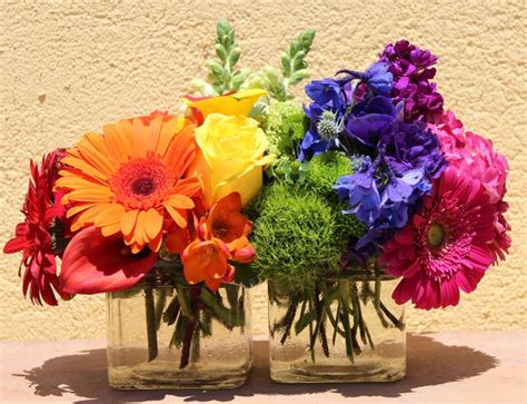 Summer wedding flowers. Rainbow flower arrangement | Rainbow wedding flowers, Wedding flowers ...