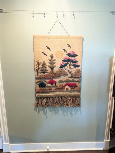 Vintage Large Woven Jute Tapestry Wall Decor Art Asian Etsy