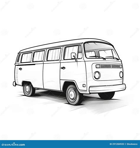 Black and White Vw Bus Illustration: Simple Line Art on White ...