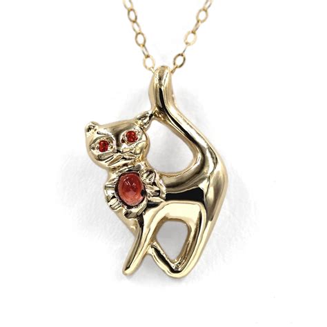 Gold Cat Pendant Ruby Pendant Necklace Cat Lover T 14k Etsy