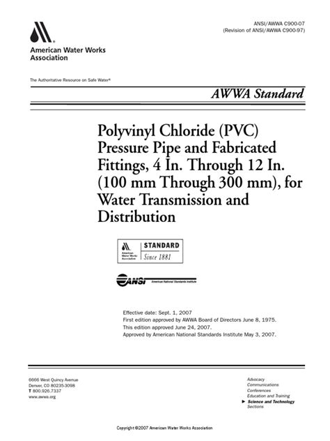 Awwa C900 07 Pdf Pipe Fluid Conveyance Specification Technical Standard