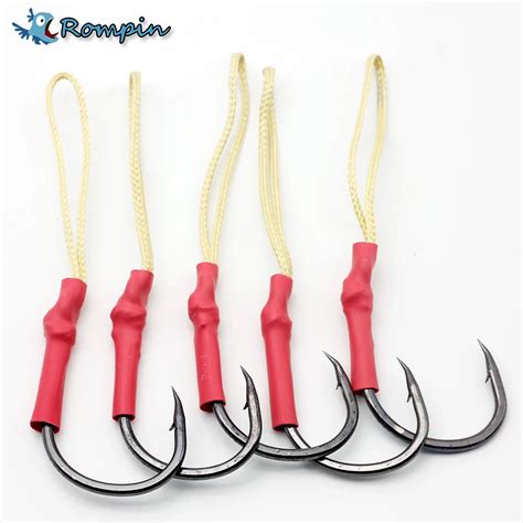 Rompin Pcs High Carbon Steel Sharped Fishing Hook Jig With Pe Line Jig