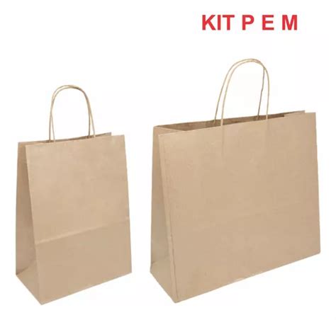 Kit Sacolas Papel Kraft P E M Un Parda Promo O Parcelamento Sem