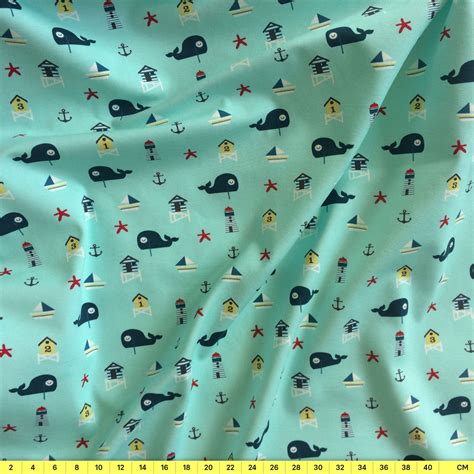 Jersey Stoff Leuchtturm Wal Seestern Kinderstoff Meterware Etsy