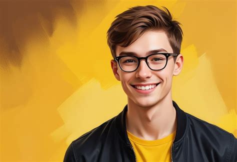 A Young Man Wearing Glasses And A Yellow Shirt With A Yellow Shirt That