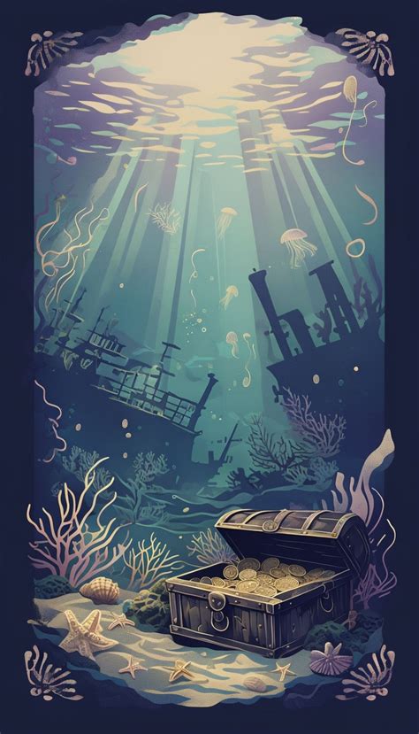 Ethereal Underwater Scene with Shipwrecks and Treasure Poster - Playground