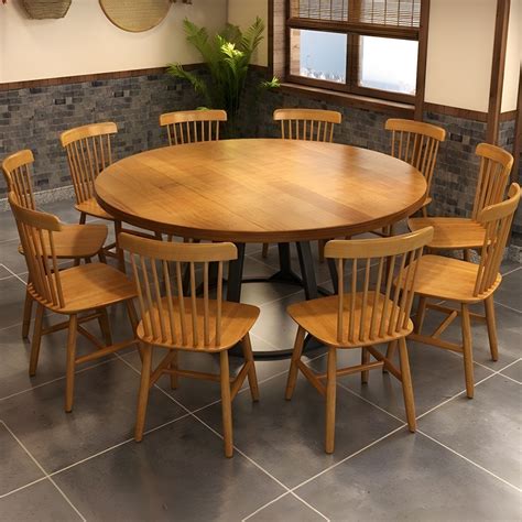 Round Dining Table Set with Wooden Chairs 1/2/5/11 Pcs Modern Solid ...