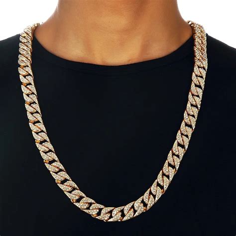 Miami Curb Cuban Chain Necklace For Men Gold Silver Hip Hop Iced Out