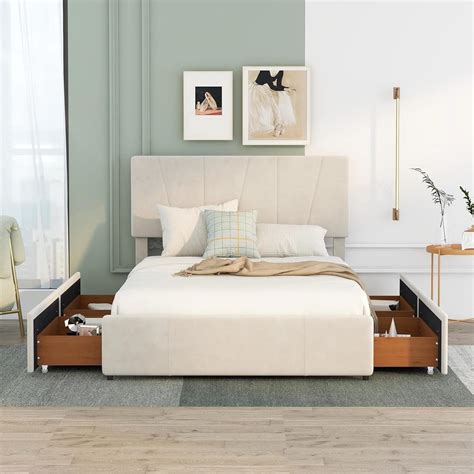 Merax Full Upholstered Storage Bed Wood Platform Bed Frame With