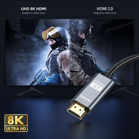 Кабел HDMI2.1, 8K60HZ/4K120HZ, 48Gbps, HDR, 3D, 2 м, черен/сребрист ...