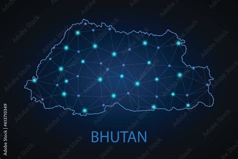 Map Of Bhutan From Polygonal Wire Frame Low Poly Mesh Contours Network