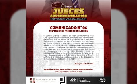 Comunicado N°06 Convocatoria N° 001 2024 Csjan Pj Jueces