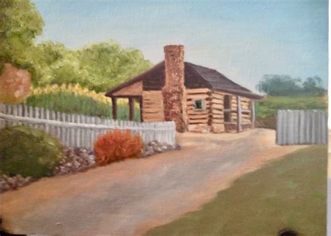 Oil Painting Yesteryear Southern Log Cabin And Farm At Atlanta