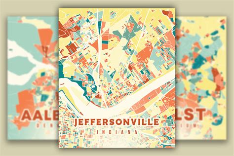 Jeffersonville Indiana Colorful Map Graphic by Poster Boutique ...