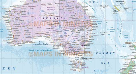 Digital Vector Map Of Australasia Region Political With Ocean Contours