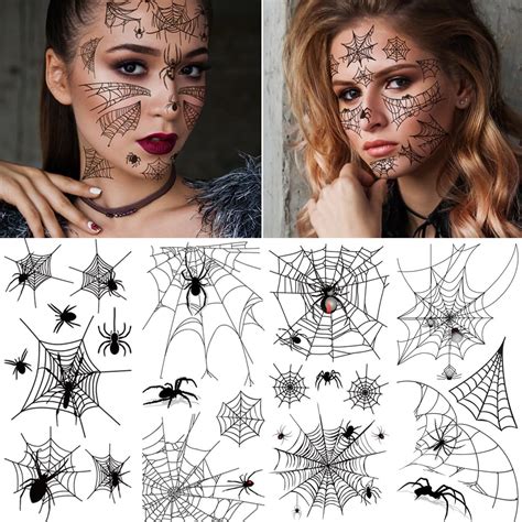 MOKALINA Halloween Spider Tattoos - 4 Sheets Spider Net & Spider Webs Temporary Tattoo Stickers