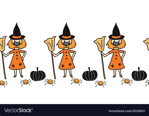 Seamless Border Halloween Witch Wearing Royalty Free Vector