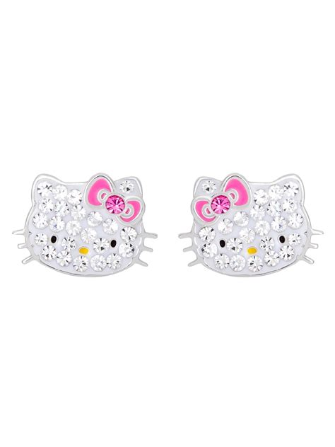 Hello Kitty Sterling Silver Crystal Stud Earrings