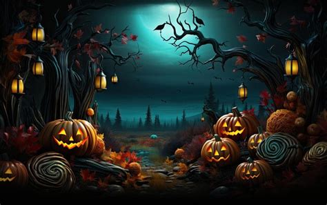 Premium AI Image | halloween pumpkins in the forest at night.