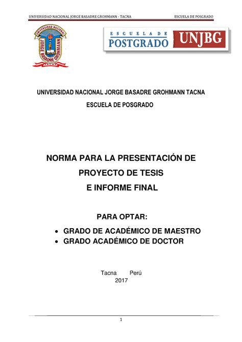 Normas Presentacion De Proyecto Y Tesis Universidad Nacional Jorge