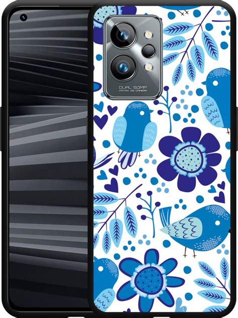 Realme GT2 Pro Hoesje Zwart Blue Bird And Flowers Designed By Cazy