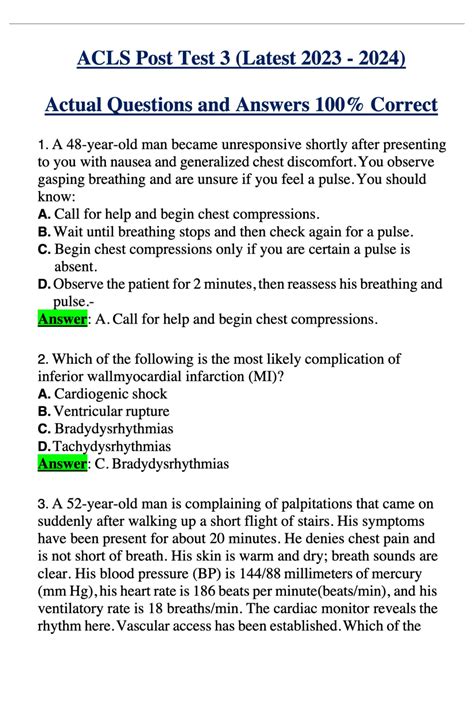 Aha Acls Questions And Answers 2024 Acls Final Exam Answers