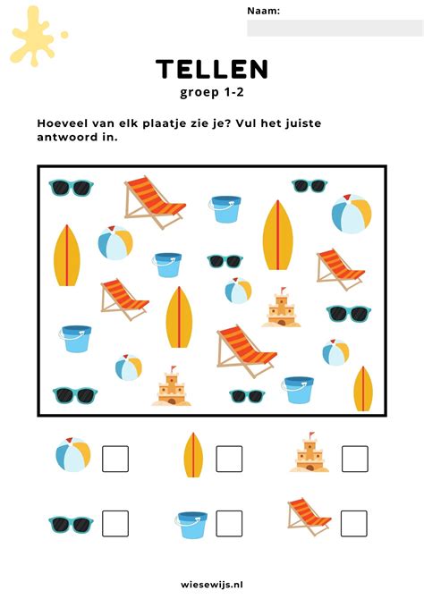 Werkblad Tellen Groep 1 2 I Spy Zoekplaat Thema Vakantie Wiesewijs