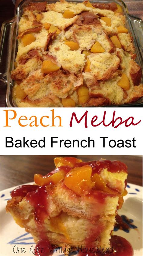 Overnight French Toast Casserole With Baked Peaches And Topped With Sweet Raspberry Syrup From