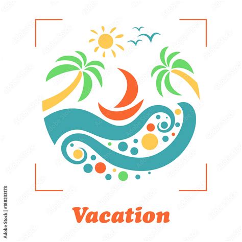 Summer Travel Vacation Logo Concept In Circle Shape Sea Resort Waves