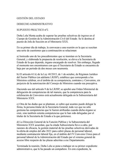 Supuesto 2 Enunciado GestiÓn Del Estado Derecho Administrativo