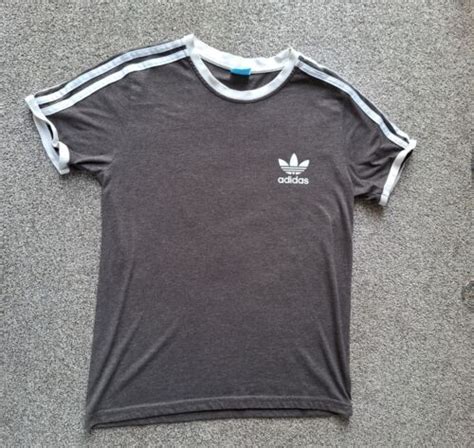 Vintage Adidas 3 Stripe Crew Neck T Shirt Mens Dark Grey White Trefoil Small Ebay