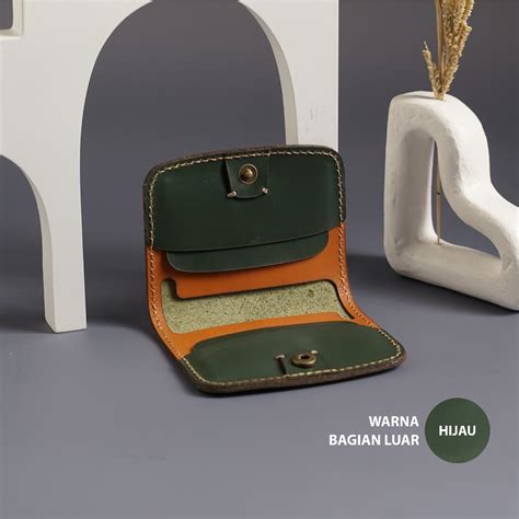 Jual Dompet Kartu Kulit Asli Model Dua Warna Card Wallet Kancing