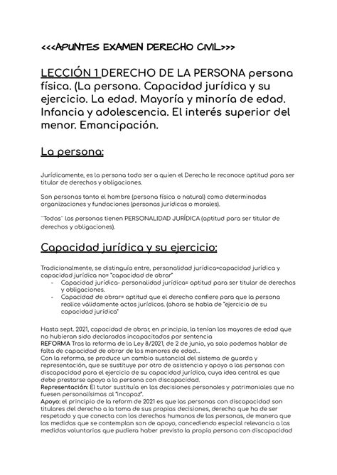 Primer Tema De Derecho Civil La Persona Y La Familia Esquemas Y